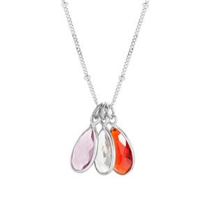 Sterling Silver Teardrop Birthstone Necklace - 3 Stones - 40901D-3S