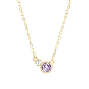 Custom Mother  Child Gold Birthstone Necklace - 2 Stones - 40902D-2G