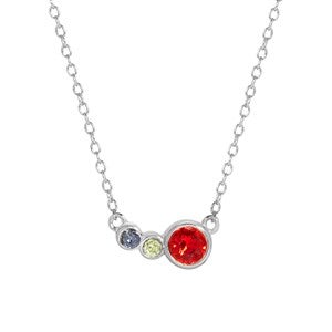 Custom Mother  Child Silver Birthstone Necklace - 3 Stones - 40902D-3S