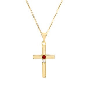 Cross Birthstone Custom Gold Pendant - 2 Stones - 40911D-2G