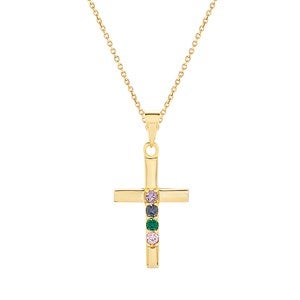 Cross Birthstone Custom Gold Pendant - 4 Stones - 40911D-4G