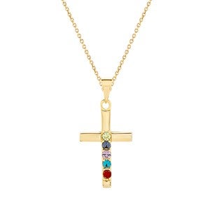 Cross Birthstone Custom Gold Pendant - 5 Stones - 40911D-5G