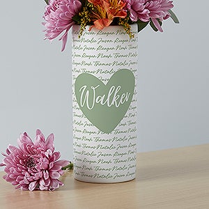 Family Heart Personalized White Flower Vase - 41097
