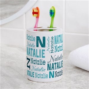 Repeating Name Personalized Ceramic Toothbrush Holder - 41146