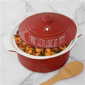 Made With Love Classic Personalized Round Casserole Dish With Lid-Red - 41166-R