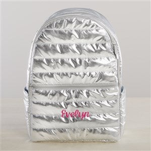 Metallic Silver Embroidered Puffer Backpack display picture 2