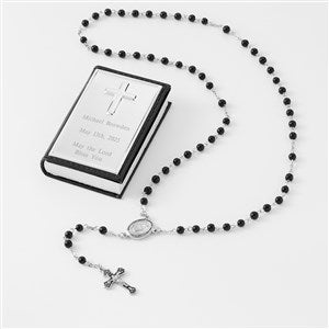 Childrens Black Rosary and Engraved Keepsake Box - 41829