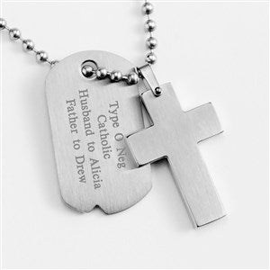Engraved Black Cross Dog Tag for Him Horizontal