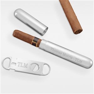 Personalized Birthday Silver Cigar Case and Cutter Set - 41942-S