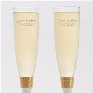 Radiant Rose Gold Etched Wedding Champagne Flute Set