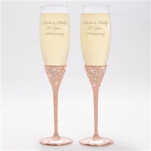 Engraved Anniversary Message Rose Gold Champagne Flute Set - 42505