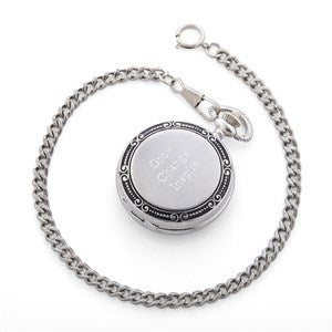 Engraved Silver Photo Pocket Watch and Box - 42602