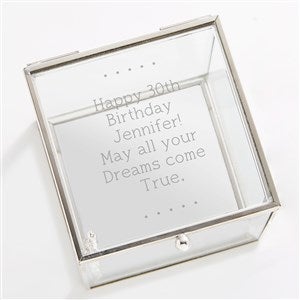 Engraved Birthday Message Glass Jewelry Box - Silver - 42634-S