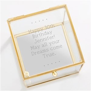 Engraved Birthday Message Glass Jewelry Box - Gold - 42634-G