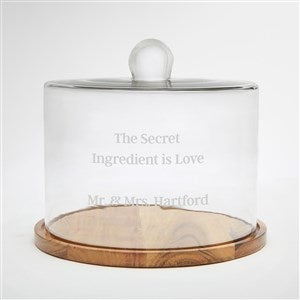 Engraved Wedding Cake Dome with Acacia Wood Base - 42664