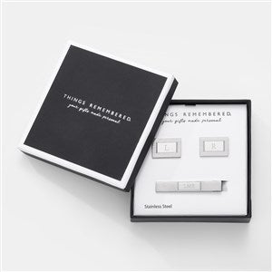 Engraved Line Cufflinks and Tie Bar Set for Him - 42808