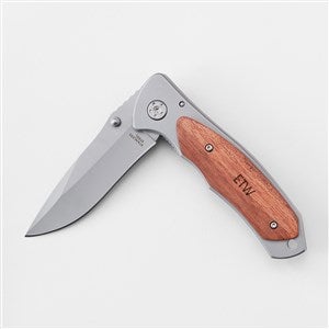 Engraved Contemporary Grey and Wood Pocket Knife - 42862