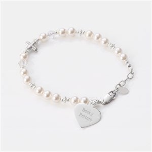 Childrens Engraved Sterling Silver Beaded First Communion Bracelet - 42914-F