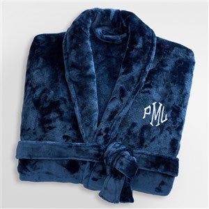 Mens Classic Luxury Embroidered Fleece Robe - Navy - 43162-BL
