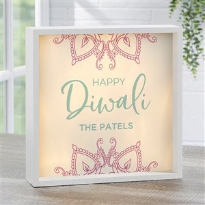 Diwali Personalized Ivory LED Light Shadow Box- 10