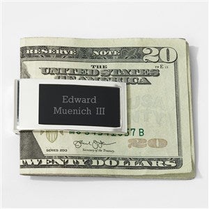 Engraved Silver and Matte Black Money Clip for Him