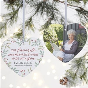 Floral Memorial Photo Personalized Heart Ornament- 4