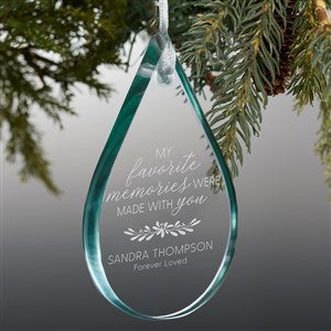 Floral Memorial Teardrop Engraved Premium Glass Ornament - 43224-P