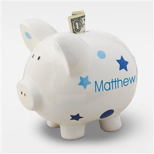 Baby Personalized Piggy Bank - Blue Polka Dots  Stars - 43246-B