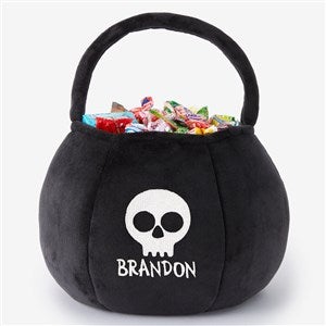 Jack-o-Lantern Faces Embroidered Plush Halloween Treat Bag-Black - 43335-B