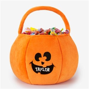 Jack-o-Lantern Faces Embroidered Plush Halloween Treat Bag-Orange - 43335-O