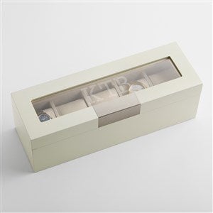 Engraved Monogram White Wooden Watch Box - 43505