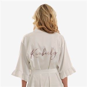 Metallic Foil Name Personalized Ruffle Satin Robe-White - 44068-W