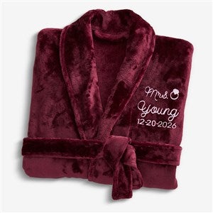 Bride Bling Wedding Embroidered Luxury Fleece Robe- Maroon - 44664-M