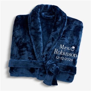 Bride Bling Wedding Embroidered Luxury Fleece Robe - Navy - 44664-N
