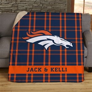 NFL Plaid Pattern Denver Broncos Personalized 60x80 Sherpa Blanket - 44665-SL