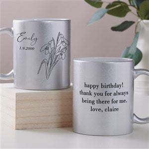 Birth Month Flower Personalized 11 oz. Silver Glitter Coffee Mug - 45195-S