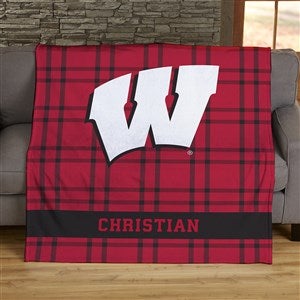 NCAA Plaid Wisconsin Badgers Personalized 60x80 Plush Fleece Blanket - 45959-FL