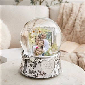 Engraved Floral Wedding Photo Snow Globe