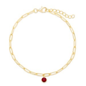 Gold Paperclip Chain Birthstone Charm Bracelet - One Stone - 46140D-1GD