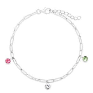 Silver Paperclip Chain Birthstone Charm Bracelet - Three Stone - 46140D-3SS