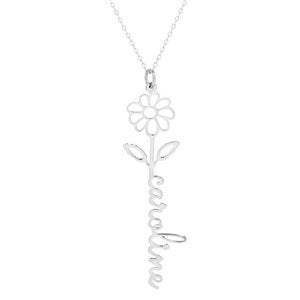 April Daisy Birth Flower Name Necklace - Silver - 46148D-SS