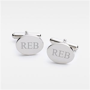 Engraved Sterling Silver Oval Cuff Links - 46153