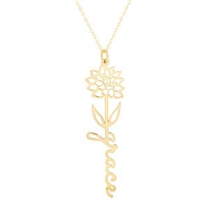 November Chrysanthemum Birth Flower Name Necklace - Gold - 46163D-G