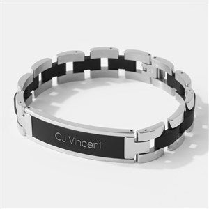 Engraved Matte Black  Silver ID Bracelet - 46182
