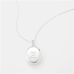 Engraved Sterling Silver Oval Locket with Diamonds Necklace - 46249