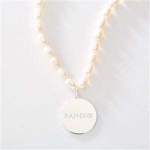 Engraved Pearl  Sterling Silver Pendant Necklace - 46260