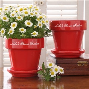 Etched Red Ceramic Flower Pot - 46570