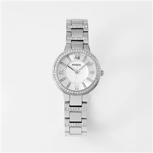 Engraved Fossil Virginia Silver and Crystal Watch - 46607