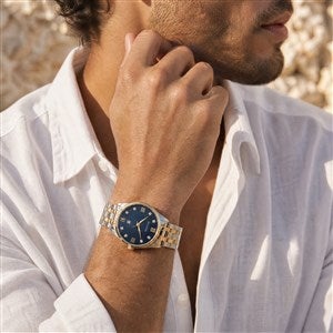 Engraved Bulova Blue Dial Two Tone Watch
