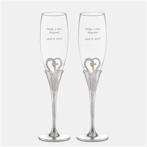 Engraved Cross  Heart Flute Set - 47194